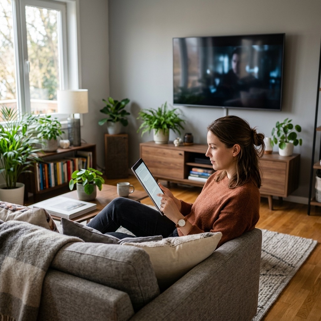 Person som läser iptv användarvillkor på en surfplatta